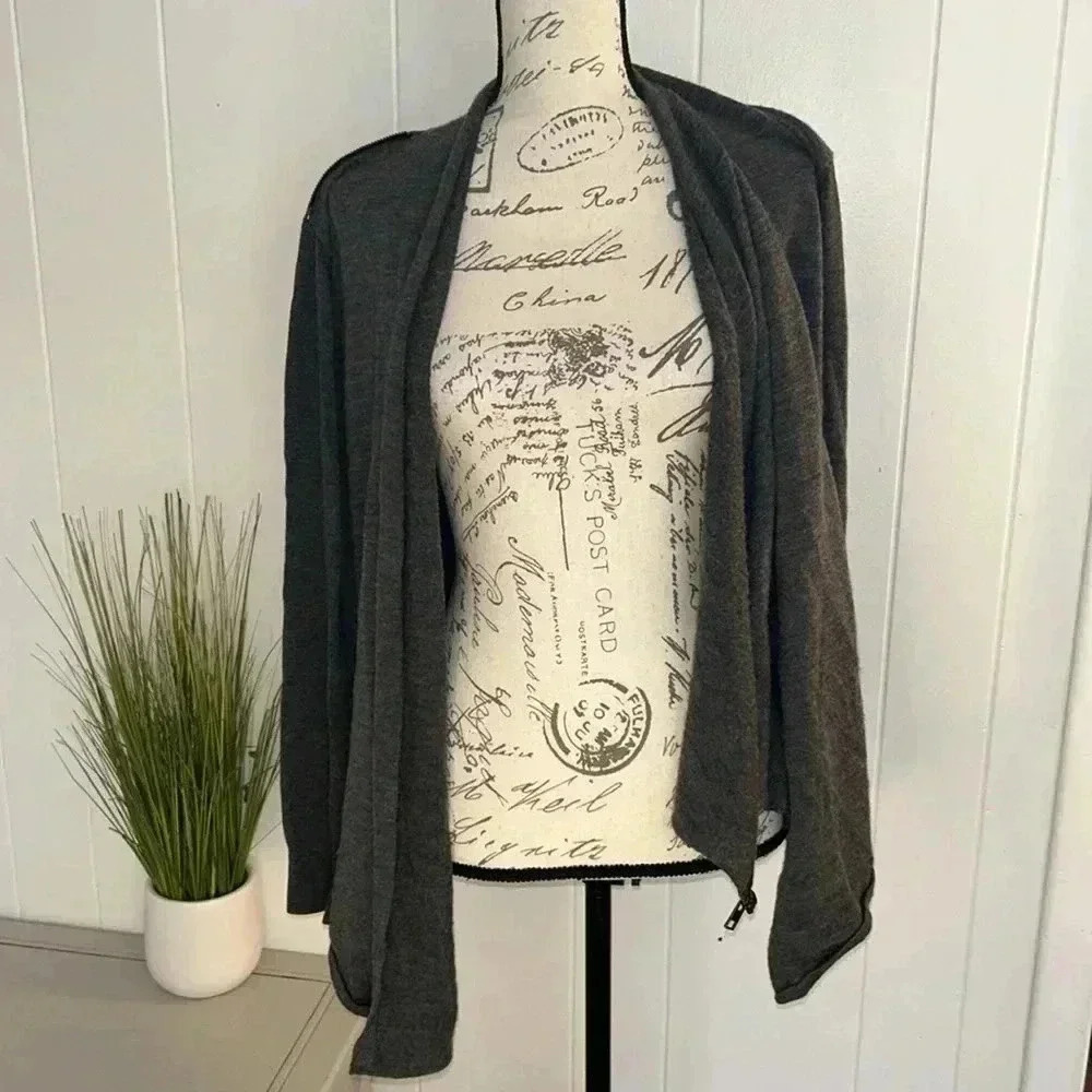 All Saints Gray Drina Wrap Cardigan 100% Wool size 10 Natural Fibers - Picture 7 of 11